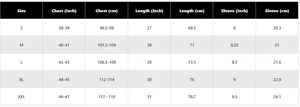 Polo Size Chart