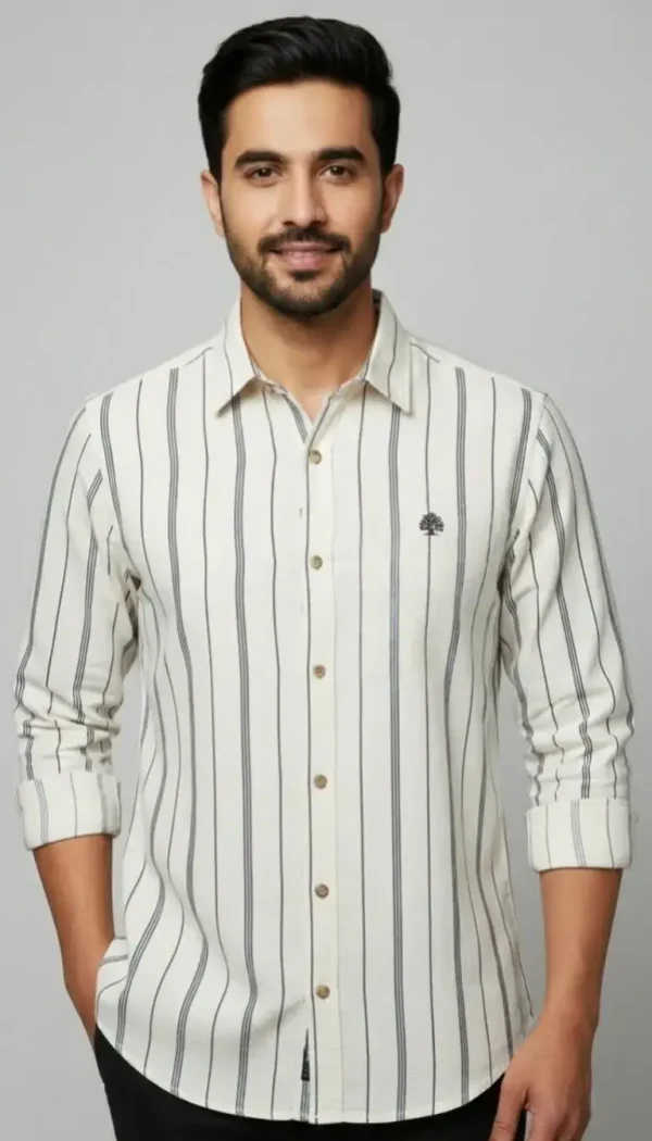 Premium Export-Quality Men’s Shirt – Cream Stripe
